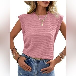 Womens Cap Short Sleeve Textured Tops Summer Casual Crewneck Solid Basic T Shirt